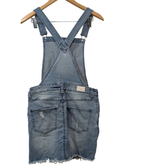 Celebrity + Pink Denim Overall Dress Distressed Frayed Hem Blue Jean Mini - S - Picture 3 of 12